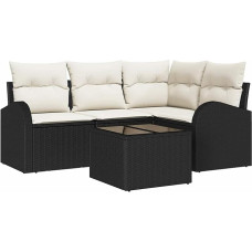 4-teiliges Garten Sofa Set mit Kissen Braun Poly Rattan, 2-Sitzer Garten Sofa mit Stauraum & Kissen Schwarz Poly Rattan Gartenlounge Modelis3354696