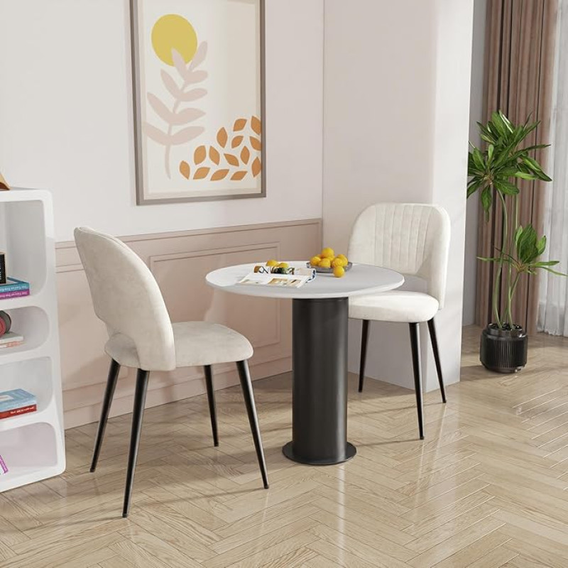 2 Pack Velvet valgomojo kėdė su atlošu Virtuvės kėdė su juodomis metalinėmis kojomis Atsipalaidavimo kėdė gyvenamajam kambariui Miegamasis Valgomasis kambarys Smėlio spalvos