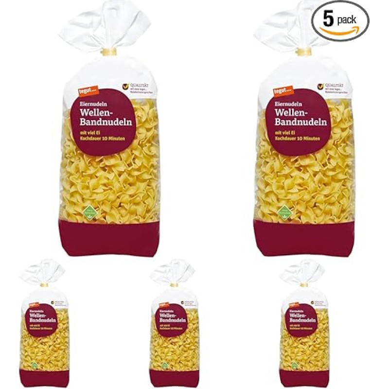 Tegut... Egg Noodles Waves - Ribbon Noodles, 1 x 500 g (Pack of 5)