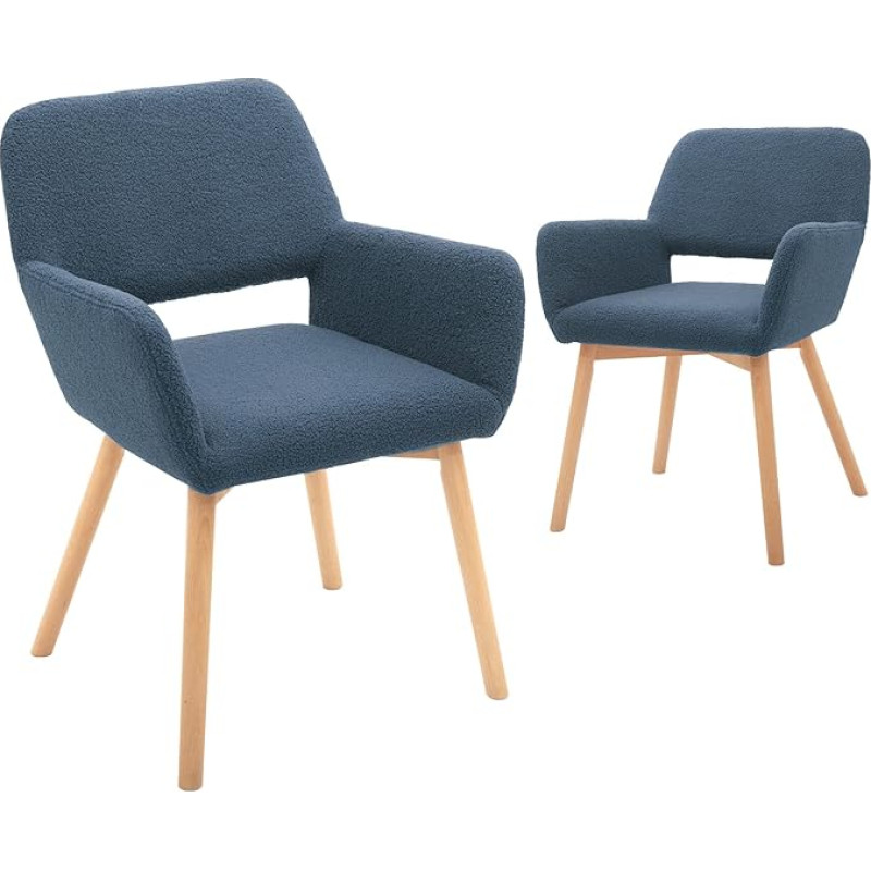 CangLong Laisvalaikis Modern Accent Arm Lounge Valgomojo kėdė Klubo svečiai su medžio masyvo kojomis 2 komplektas mėlyna