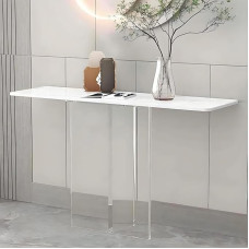 Plonas ilgas konsolinis stalas svetainei - 120 cm sofos stalas su akrilo pagrindu, modernus baltos spalvos įėjimo stalas, stilingas prieškambario ir įėjimo baldas