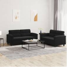 2-TLG. Sofagarnitur mit Kissen Sofa Wohnzimmer Sitzgruppe Wohnzimmer Sofos komplektas Sofas FüR Wohnzimmer Schwarz Mikrofasergewebe