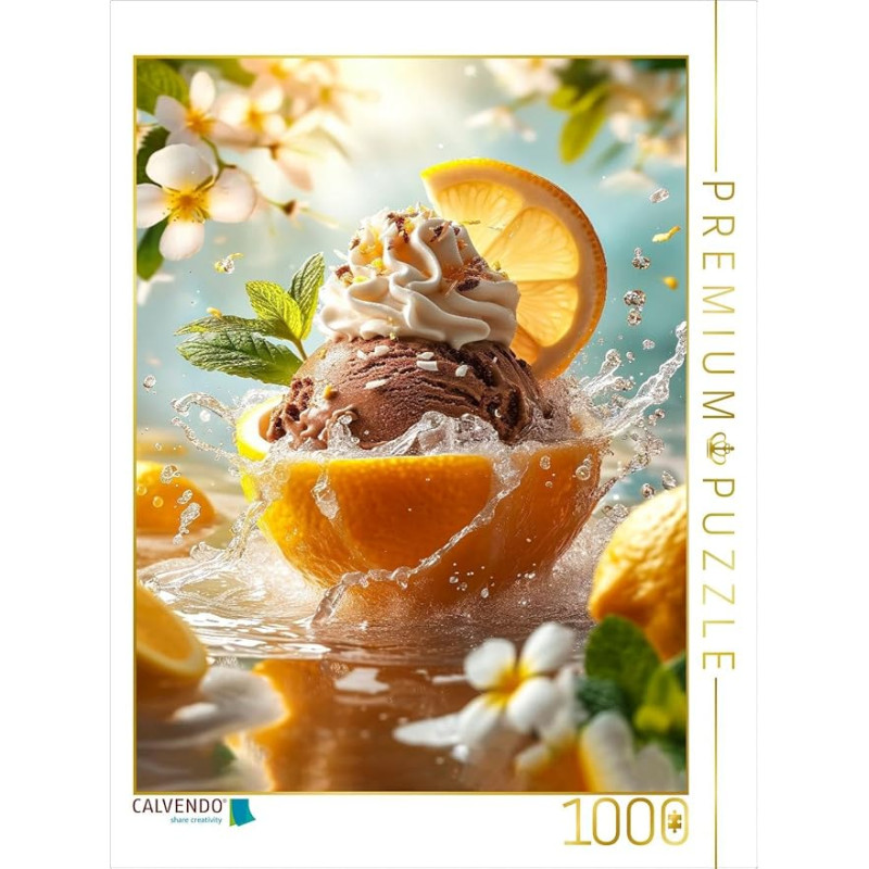 CALVENDO Dėlionė Šokoladiniai ledai su mėtų ir grietinėlės užpilu, patiekiami citrinos žievelėje | 1000 detalių Dėlionės dydis 64 x 48 cm Nuotraukų dėlionė laimingoms valandoms
