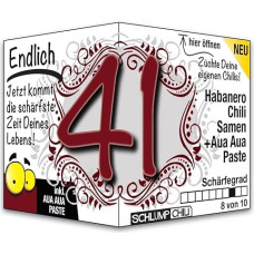 Schlump-Chili Endlich 41 - juokinga aštri gimtadienio dovana. Originali 41-ojo gimtadienio dovanos idėja vyrams ir moterims