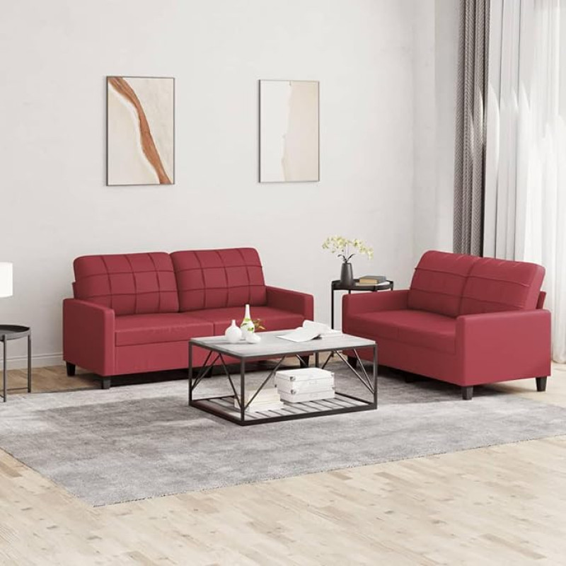 2-TLG. Sofagarnitur mit Kissen Sofa Wohnzimmer Sitzgruppe Wohnzimmer Sofos komplektas Sofas FüR Wohnzimmer Weinrot Kunstledererer - 3201361