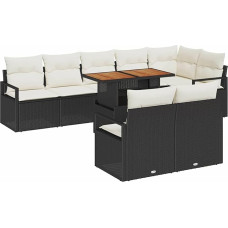 9-teilige Garten Sofagarnitur mit Kissen Schwarz Poly-Rattan Akazie Gartenlounge Modelis3349725