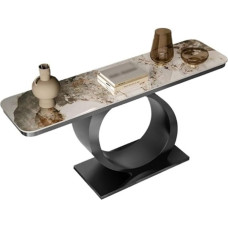 Konsolentisch, Moderner Konsolentisch aus Kunstmarmor mit runder Basis for das Wohnzimmer Flurtisch(Black,S)