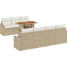 Modelis3358535 8 dalių sodo sofos komplektas su pagalvėle Smėlio spalvos polietileninis rotango sodo poilsio kambarys