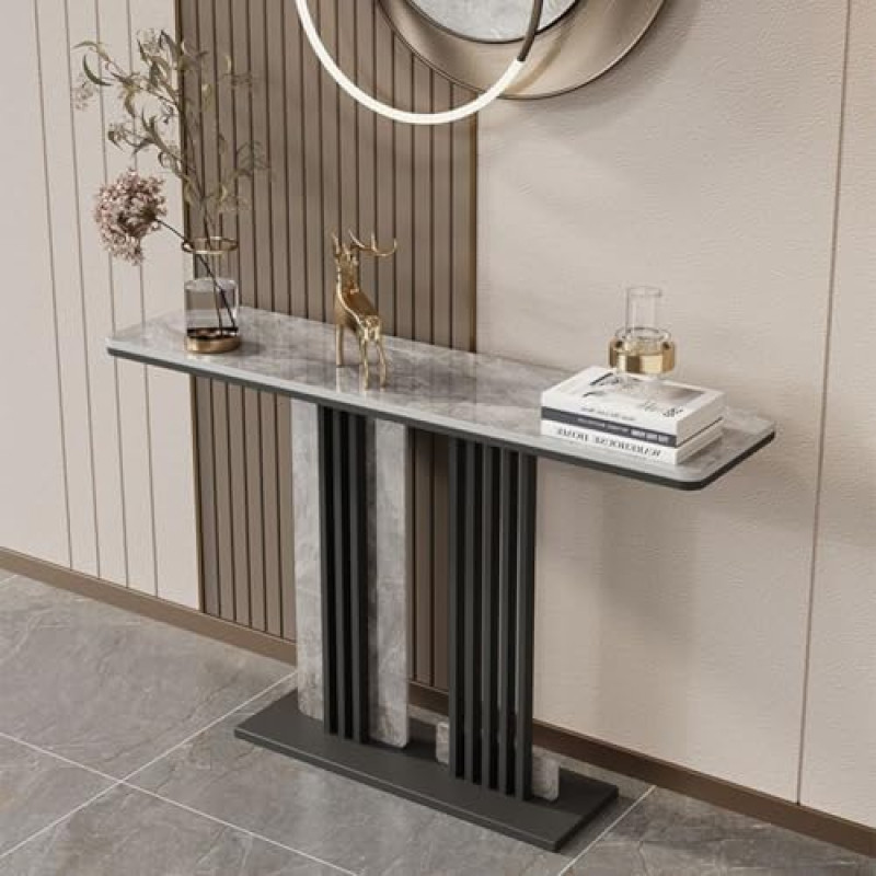 Gold- und schwarzer Konsolentisch, Sofatisch, moderner Eingangstisch, schmale Flurtische mit geometrischen Metallbeinen für Wohnzimmer, Flur (Schwarz 2.100 * 30 * 80 cm)