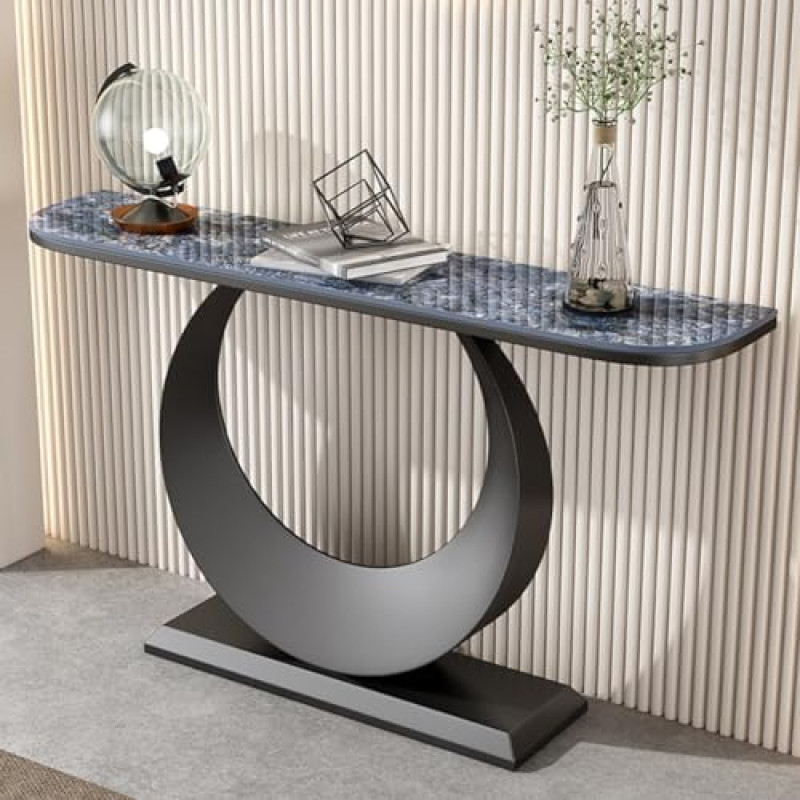 Eingangstisch mit Metallrahmen, 120 cm Konsolentisch, Flurtische für Eingangsbereich, Flur, Wohnzimmer, Marmortischplatte (Spalva: Schwarz 1)