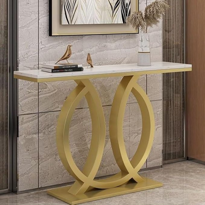Konsolentisch mit Kunstmarmorplatte, Elegantes und langlebiges Design für Eingangsbereich, Flur und Wohnzimmer