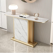 Šiuolaikinis stalas su metaliniu pagrindu, prieškambario stalas, prieškambario stalas, stalas su erdve apdailai ir tvarkymui, skirtas prieškambariui, svetainei, miegamajam (D, 100 x 30 x 80 cm)