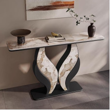 Dielentisch Konsolentisch für Wohnkultur - Schmales Licht, Luxus-Felsplatten-Design mit schwarzem Sockel für Flur, Schlafzimmer, Wohnzimmer, Foyer