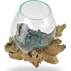 Art-Craft Decorative Glass Vase on Natural Gamal Root - Handmade Unique | Mouth-Blown Glass & Driftwood | Planter, Table Decoration, Natural Art (approx. 15 cm Height, Individual Grain)