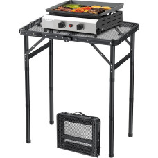 FUNYKICH Portable BBQ Table 58 x 40 cm, Camping Table, Outdoor Foldable with 3 Heights, Adjustable (26/48/70 cm), Folding Table with Mesh Desktop, Easy to Assemble, Multifunctional Table for Picnic, Camping