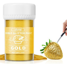 Wwtop Valgomieji blizgučiai Gold 15 g, skysti valgomieji blizgučių milteliai gėrimams, patobulinti metalo blizgučių dažai fondantui, tortams, maisto blizgučių aukso milteliai, valgomieji tortams, kokteiliams