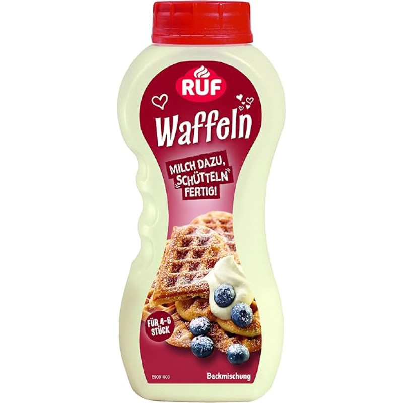 RUF vaflių maišytuve, vaflių tešlos mišinys, iš vaflinės paruošiami 4-6 vafliai, į vaflių tešlos mišinį įpilkite pieno, 220 g