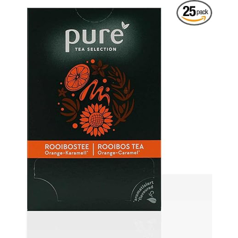 Pure Tea Selection Rooibos Orange Caramel | Žolelių arbata | 25 arbatos maišeliai, austi iš kukurūzų krakmolo ir pramoniniu būdu kompostuojami | 25 x 3 g