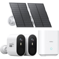 aosu 2K 3MP UHD lauko stebėjimo kamera Saulės baterija 2 kamerų rinkinys su aosuBase 32GB vietinė atmintis Be ABO Išmanusis PIR asmens aptikimas Spalvotas naktinis matymas su priekiniu žibintu 2 krypčių 166° platus kampas