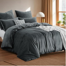 Žiemos flanelinė patalynė 200 x 200 cm, šilta pūkuota žiemos patalynė, aksominė, pliušinė, kašmyro užvalkalas ir 2 pagalvių užvalkalai, 80 x 80 cm, su užtrauktuku, pilka