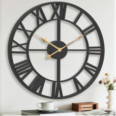 Vintage Wall Clock Large Living Room Without Ticking Noise, XXL Large Industrial Roman Numerals 75 cm Metal Black Wall Clocks Modern Living Room Kitchen Office Dining Room Home Decoration