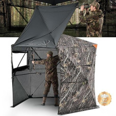 VEVOR medžioklinė palapinė, medžioklės slėptuvė 6-7 žmonėms, 5 šalių skaidrios žemės plokštės su krepšiu, tvirta kamufliažinė palapinė su tyliomis užtrauktuko durimis ir langu, medžioklės prieglauda elniams