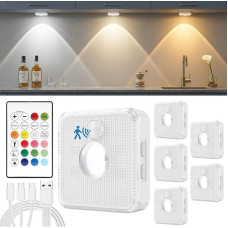 GBEAST Pack of 6 Cabinet Lighting with Remote Control, Showcase Lighting LED, Cabinet Lighting, Under-Unit Light, 12 Modes, 1000 mAh Battery, USB Rechargeable, Magnetic Under-Unit Light, Kitchen Cabinet Lighting