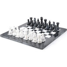 15 colių marmurinių šachmatų rinkinys - juodas ir baltas marmuras