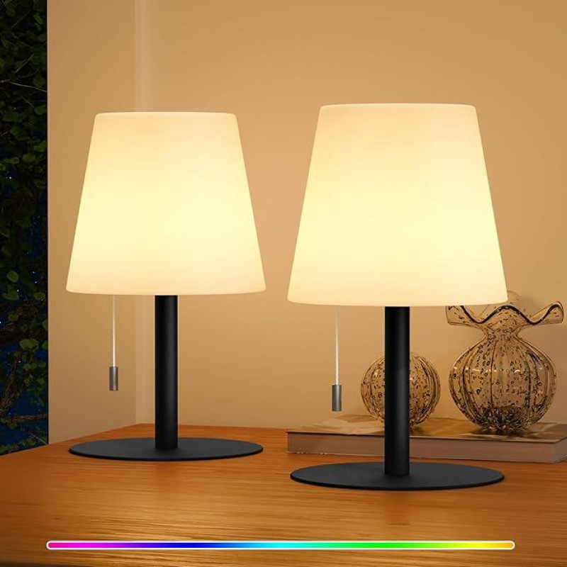 uuffoo Pack of 2 LED Battery Table Lamp, Wireless Shower Lamp, Waterproof Shower Lamp, Warm White & RGB, USB-C Rechargeable, Waterproof, 8-20 Hours Operation for Indoor Outdoor (Black)