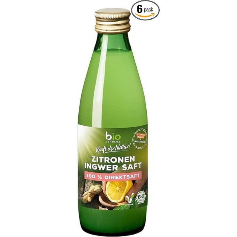 biozentrale Natūralios drumstos citrinų sultys su imbieru - 6 x 250 ml (6 vnt.) - vitamino C šaltinis - ekologiškos citrinos ir ekologiškas imbieras - lengvas aštrumas - tinka kokteiliams, gėrimams, kepimui, virimui