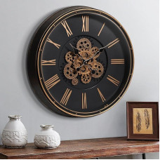 Large Wall Clock with Moving Gear, 20 Inch / 50cm Retro Wall Clock for Living Room Decor, Industrial Steampunk Decorative Wall Clock Vintage Bronze Gold Retro Wall Clock for Farmhouse Home