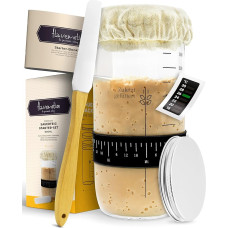 Sourdough Starter Set - 600 ml Fermentation Jar with Spatula and Thermometer - Bread Baking Accessories, Sourdough Glass, Fermenting, Sourdough Starter Kit, Empty Glass Container