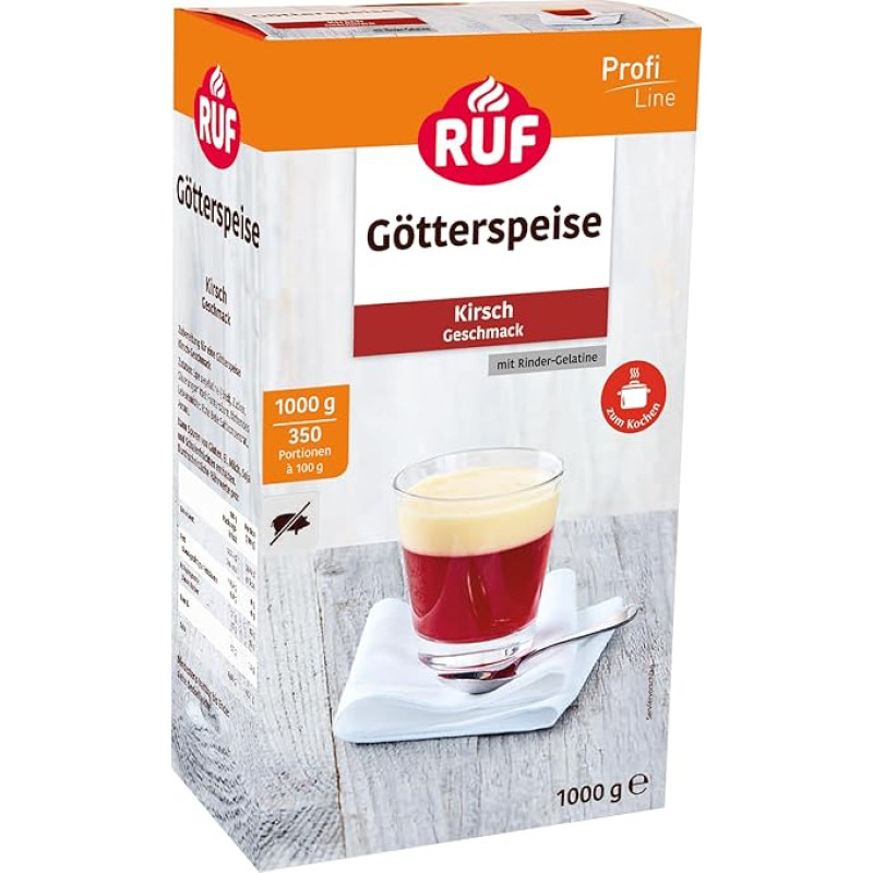 RUF želė, raudonoji želė be kiaulienos želatinos, vyšnių skonio, želė milteliai, jautienos želatina, 1 x 1000 g