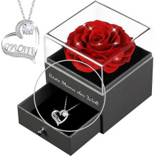 Yamonic Mother's Day Gifts for Mum, Eternal Real Rose with Mom Necklace, 925 Sterling Silver, Best Mum in the World Gifts for Mothers, Eternal Rose Gift for Mother's Day, Birthday