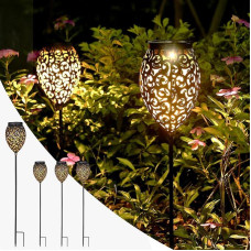 Görvitor Solar Lights for Outdoor Garden Pack of 4, LED Metal Solar Lights for Outdoor Use, IP65 Waterproof, Oriental Garden Light, Solar Warm White with Ground Spike, Garden Decoration for Patio, Balcony, Path, Lawn