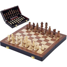 Engelhart - 150206- Aukštos kokybės medžio masyvo uosio šachmatų rinkinys - 32 raižyti ir dažyti mediniai šachmatai - rakinamas dėklas - (45,5 cm)