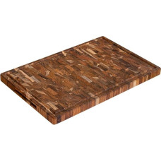XXL pjaustymo lenta iš Brazilijos tikmedžio medienos, 58 x 38 x 3,2 cm, su sulčių grioveliais, rankenomis ir neslystančiomis kojelėmis, sertifikuota FSC, 100 % tvari