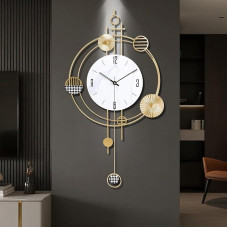 Wall Clock for Living Room Silent High Quality Quartz Battery Operated with Pendulum Analog Large Wall Clocks for Kitchen Bathroom Bedroom Wall Decor 39x71cm(Gold)