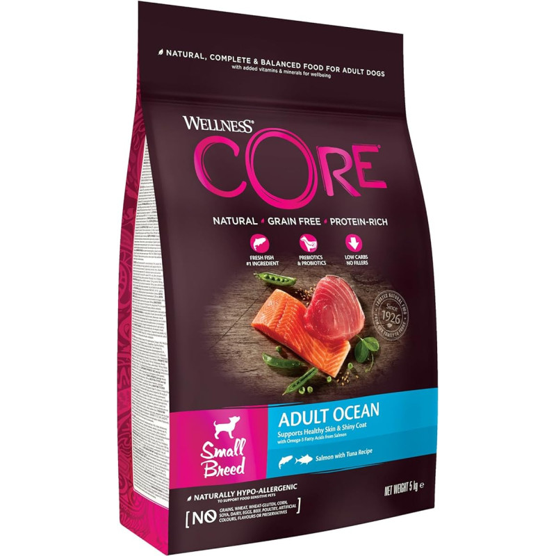 Wellness Core Small Breed sausas, grūdų neturintis maistas mažiems šunims su dideliu mėsos kiekiu, įvairios veislės