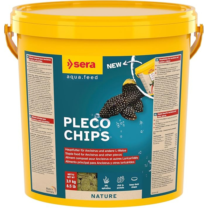 sera Pleco Chips 10 L (3,9 kg) | Šamų maisto tabletės sveikoms dugninėms žuvims | Šamų maistas akvariume su dideliu maisto tinkamumu | Šamų maistas | Žuvų maistas akvariume Pagaminta Vokietijoje