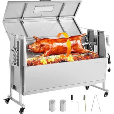 VEVOR Rotisserie Barbecue 38 W Suckling Pig Grill Lamb Grill Charcoal Grill (1168.4 mm Grill Length) with 60 kg Load Capacity & Wheels & 4 Way Height Adjustment & Lid Stainless Steel Electric Grill