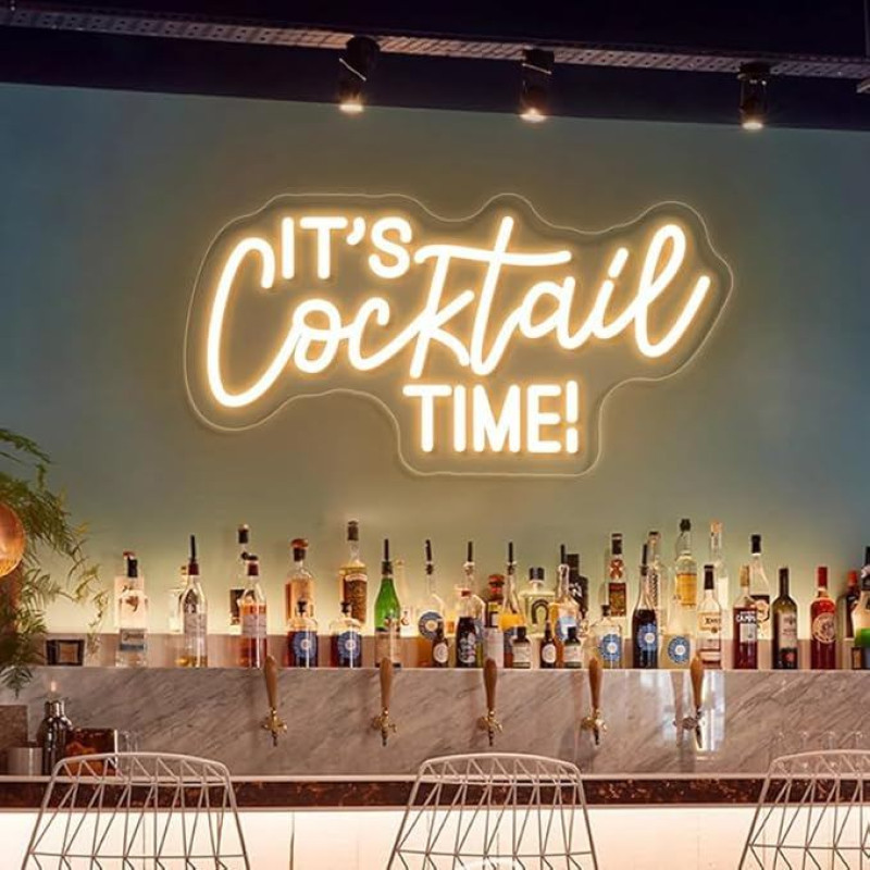 It's Cocktail Time Neon Sign Warm White LED Neon Light for Wall Dimmable USB Light Sign for Pub Home Beer Bar Club Man Cave Restaurant Shop Sign Cocktails Decor (Warm White)