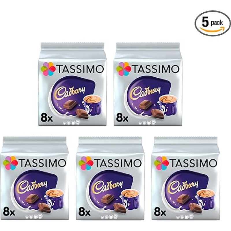 Tassimo Cadbury Hot Chocolate 40 Capsules - Pack of 5 - 5 x 8 Drinks