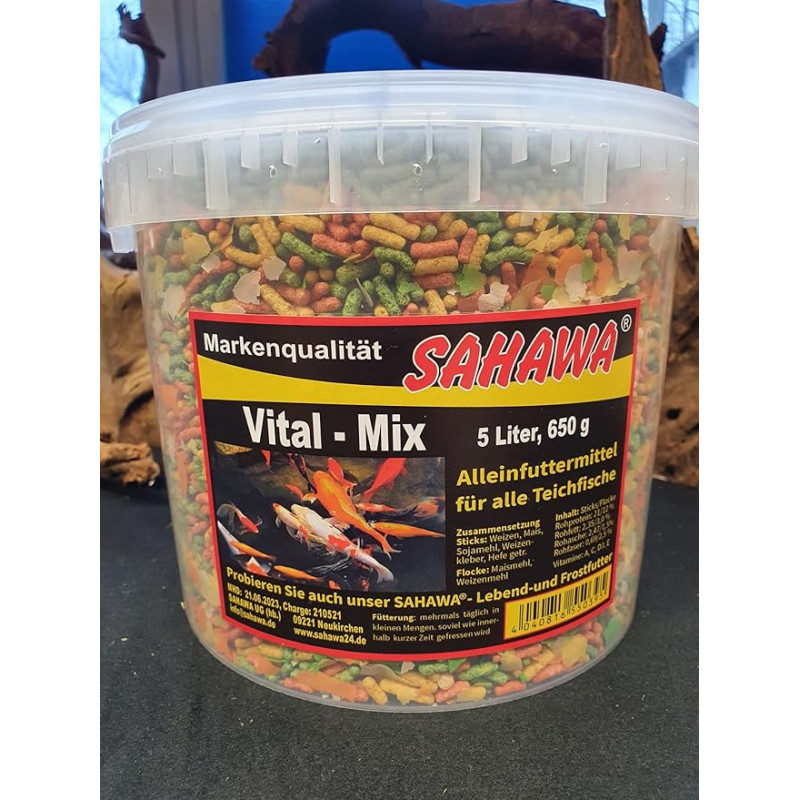 Vital-Mix Goldfish Food Pond Sticks 5 L = 650 g in Bucket Visavertis maistas visoms tvenkinio žuvims Tvenkinio lazdelės dribsniai Gammarus Mix