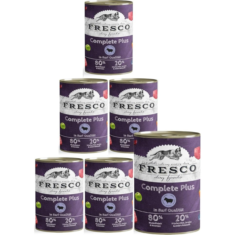 FRESCO Dog NassBarf Lamb 6 x 800 g, drėgnas ėdalas šunims, be grūdų, su 80% šviežios mėsos, drėgnas ėdalas šunims be dirbtinių priedų, pagamintas Vokietijoje