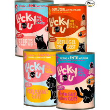 Lucky Lou Adult Mix Pack Wet Cat Food - 24 x 400 g - aukštos kokybės kačių ėdalas su daug baltymų - drėgnas ėdalas be grūdų ir cukraus