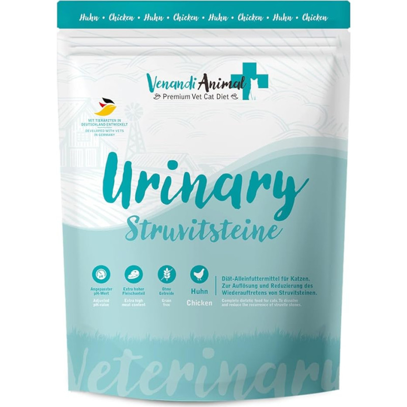 Venandi Animal Vet - Premium sausas ėdalas katėms - dietinis - šlapimo takų - struvitų akmenys - vištiena, 1 pakuotė (1 x 1,5 kg), be grūdų