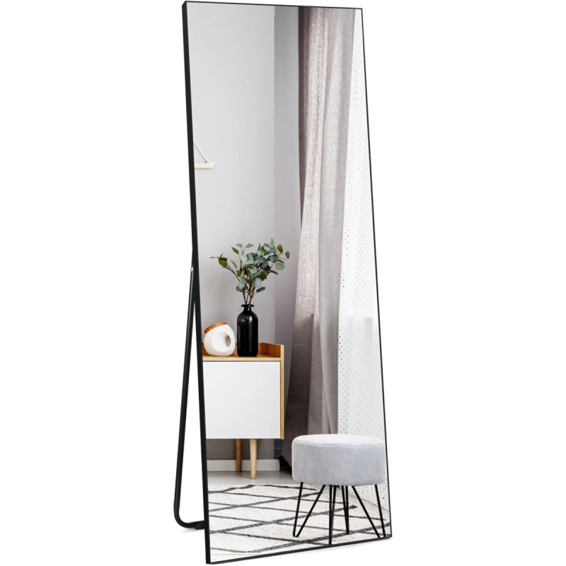 HORLIMER Full Body Mirror, Black, 140 x 51 cm, Flexible Standing Mirror & Wall Mirror, Clear Vision, Safety Glass, Perfect for Bedroom & Dressing Room