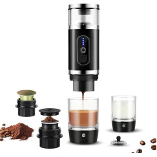 4-in-1 Portable Espresso Machine with Milk Frother, Battery Coffee Machine for Ground Coffee and Capsules, Coffee Machine to Go Suitable for Office, Travel and Camping, Cappuccino, Macchiato