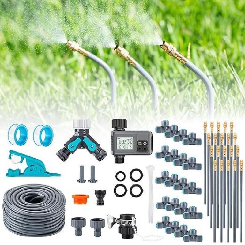 Garten Bewässerungssystem 360° Frei Verstellbar mit Bewässerungscomputer Tropfbewässerung Präziser Durchflussregelung, Sprinklersystem für Gewächshaus, Hochbeet, Terrasse, Balkontopfpflanzen